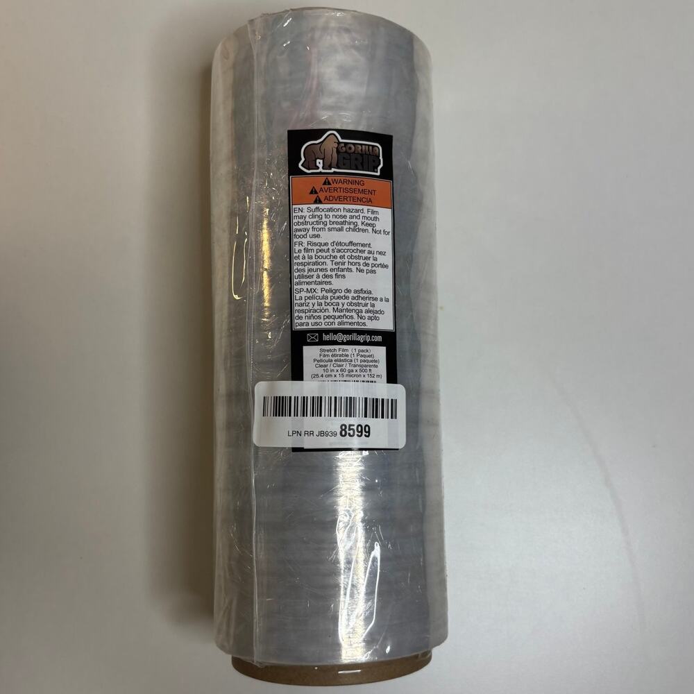 GORILLA GRIP 500% Stretch Film Heavy Duty Plastic, 10" x 500ft Shrink Wrap Roll